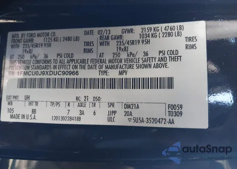 2013 Ford Escape Titanium from USA, damaged, VIN 1FMCU0J9XDUC90966